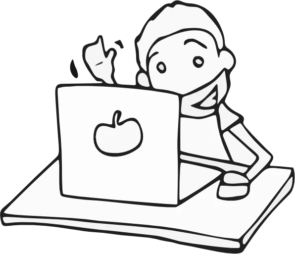 A drawing of Jordan at a laptop, by a former co-worker