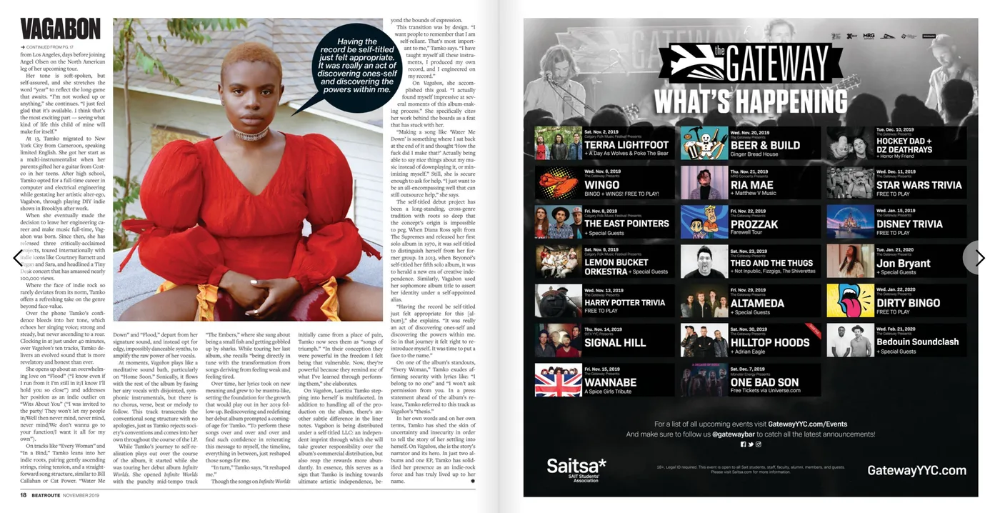 BeatRoute November 2019 spread with the updated Gateway ad on the right-hand page