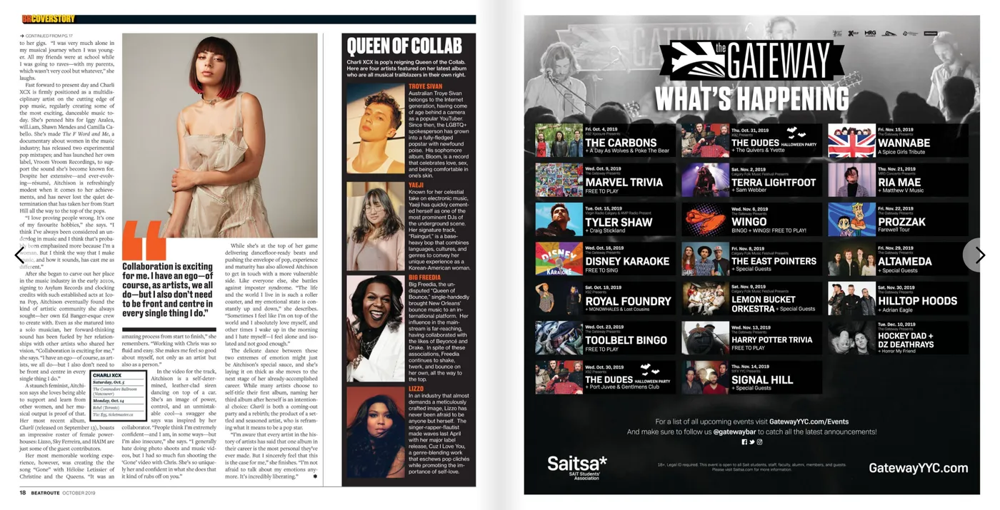 BeatRoute October 2019 spread with the Gateway ad on the right-hand page