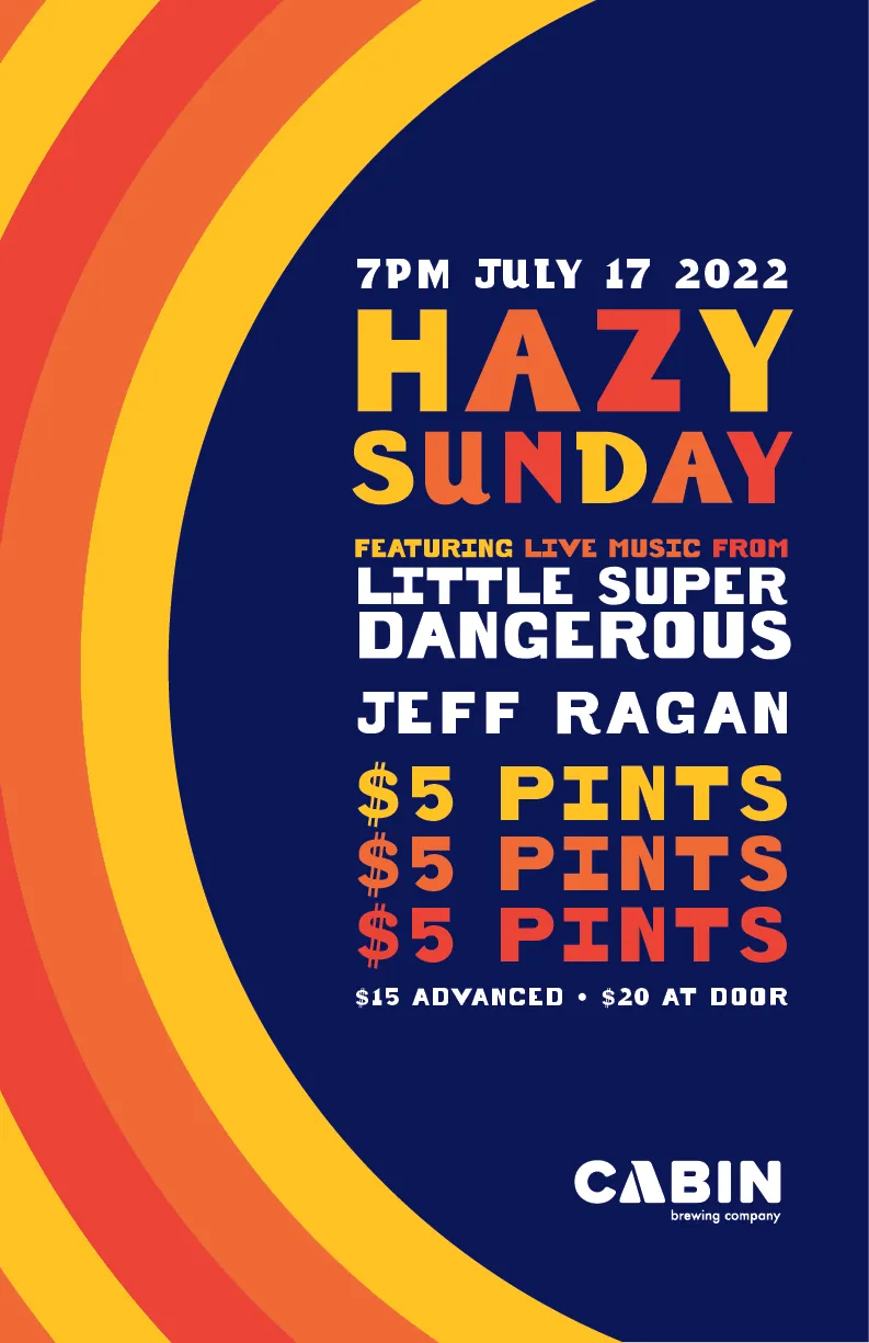 Hazy Sunday poster, version two: the same type on navy with the sunset arcs moved to the corners