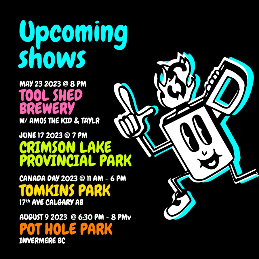 Little Super Dangerous upcoming shows poster — cartoon lighter mascot and hand-lettered show dates on black